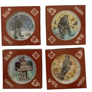 Emmett Kelly Jr Clowns 4 Seasons D L Rusty Rust 4'' Mini Plates Set of 4 VINTAGE